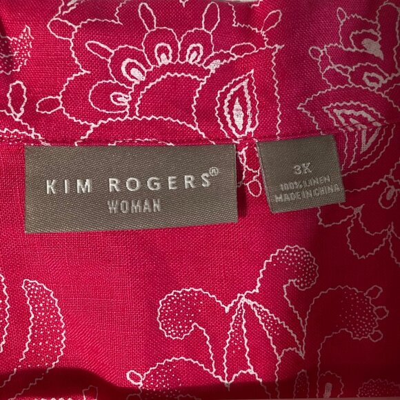 Womens Kim Rogers Linen Floral Jacket Pink White 3X Linen Button Front 3/4 Sleev - Picture 9 of 10